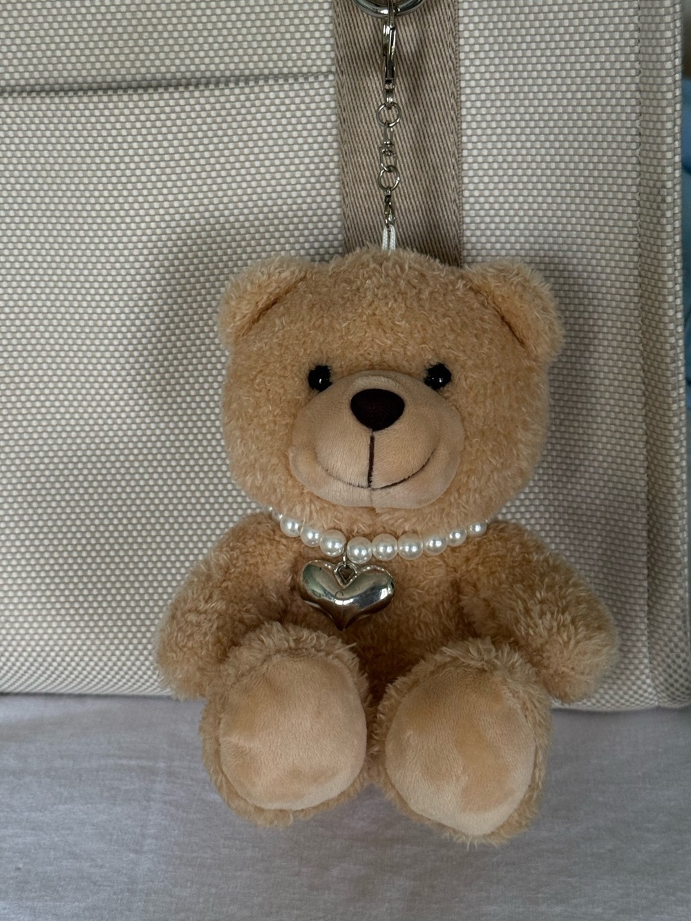 Edie Parker Beige Plush Teddy Bear Stash Bag Charm
